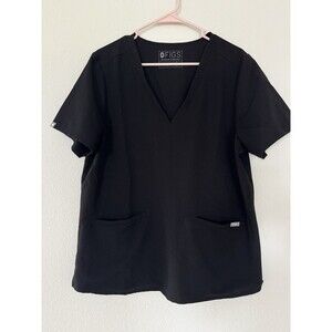 FIGS Casma Pocket Scrub Top Black XL V-Neck Technical Collection Women's